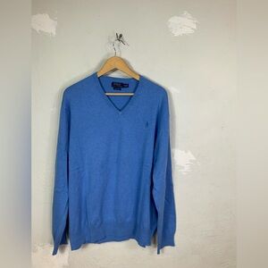 Polo Ralph Lauren Men's XXL Pima Cotton V-Neck Sweater Light Blue Pullover